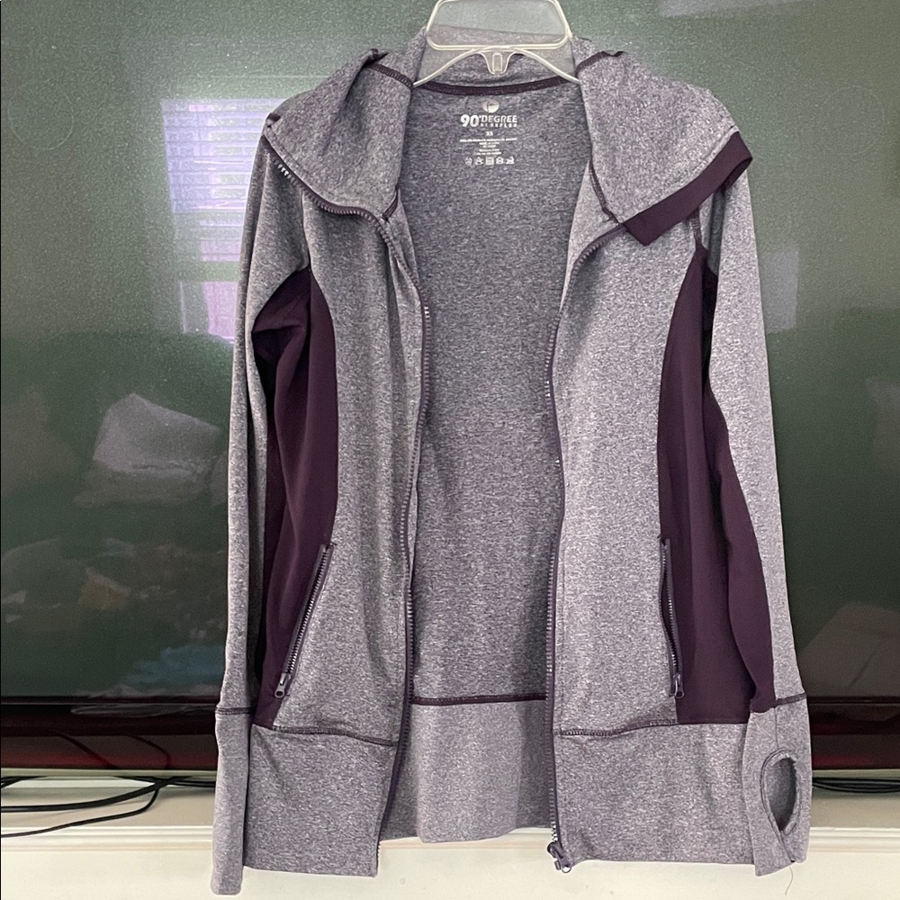 90 Degree By Reflex Gray and Purple Varsity Jacket